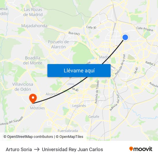 Arturo Soria to Universidad Rey Juan Carlos map