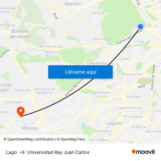Lago to Universidad Rey Juan Carlos map