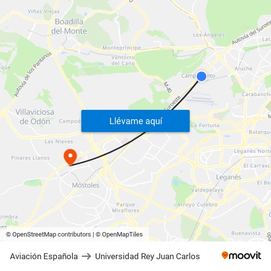 Aviación Española to Universidad Rey Juan Carlos map