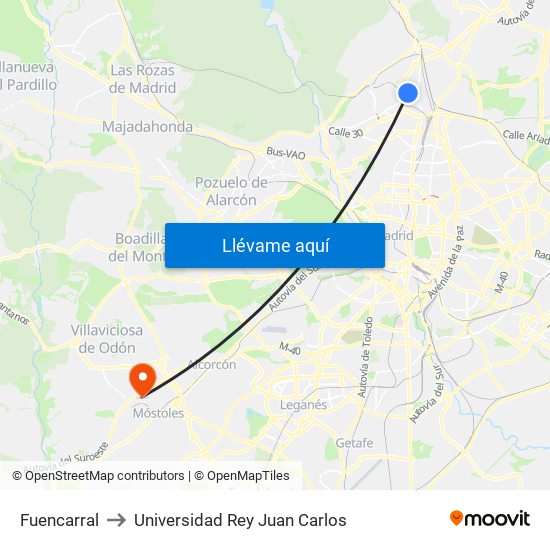 Fuencarral to Universidad Rey Juan Carlos map