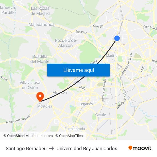 Santiago Bernabéu to Universidad Rey Juan Carlos map