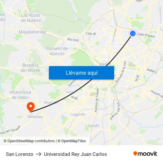 San Lorenzo to Universidad Rey Juan Carlos map