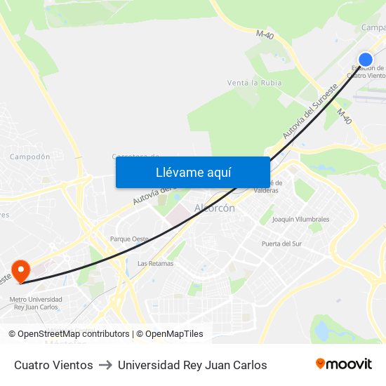Cuatro Vientos to Universidad Rey Juan Carlos map