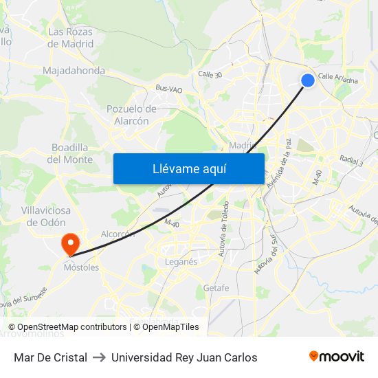 Mar De Cristal to Universidad Rey Juan Carlos map