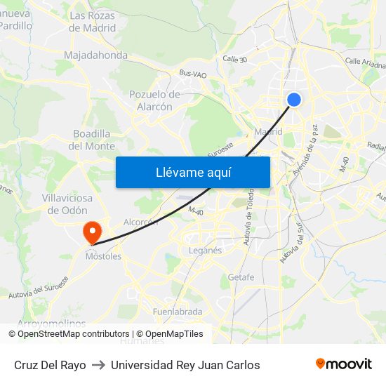 Cruz Del Rayo to Universidad Rey Juan Carlos map