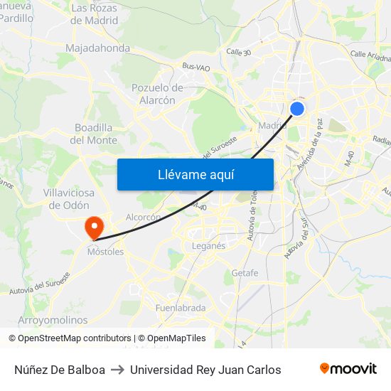 Núñez De Balboa to Universidad Rey Juan Carlos map