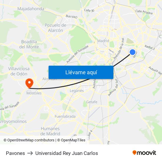 Pavones to Universidad Rey Juan Carlos map