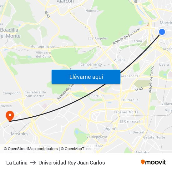 La Latina to Universidad Rey Juan Carlos map