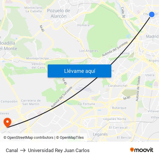 Canal to Universidad Rey Juan Carlos map