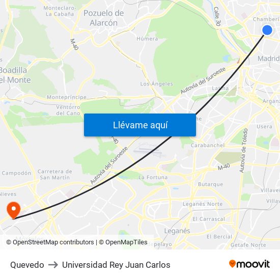Quevedo to Universidad Rey Juan Carlos map