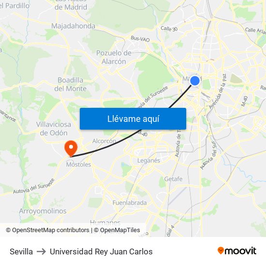 Sevilla to Universidad Rey Juan Carlos map