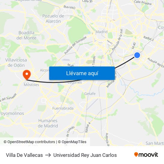 Villa De Vallecas to Universidad Rey Juan Carlos map