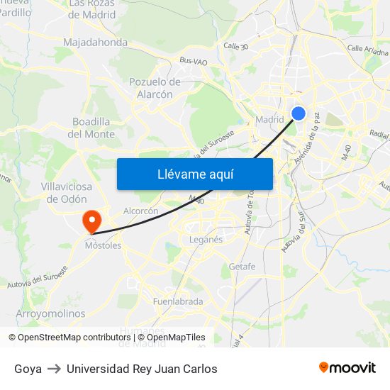 Goya to Universidad Rey Juan Carlos map