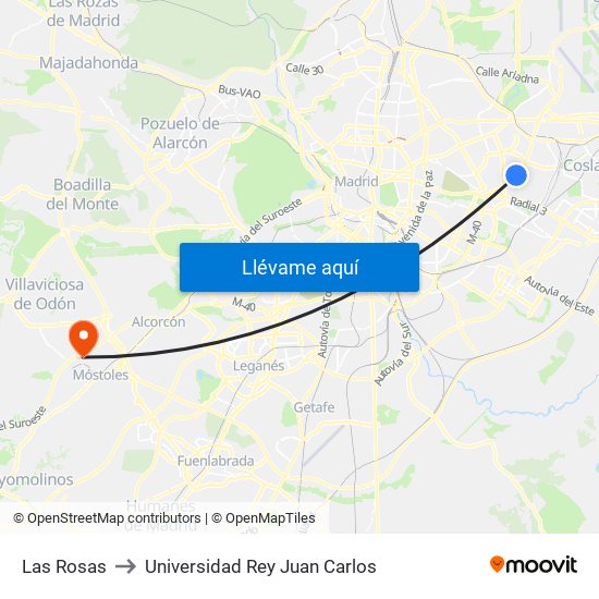 Las Rosas to Universidad Rey Juan Carlos map