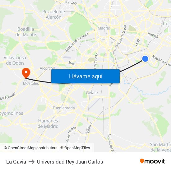 La Gavia to Universidad Rey Juan Carlos map