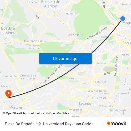 Plaza De España to Universidad Rey Juan Carlos map