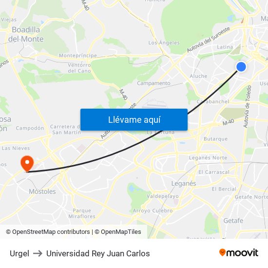 Urgel to Universidad Rey Juan Carlos map