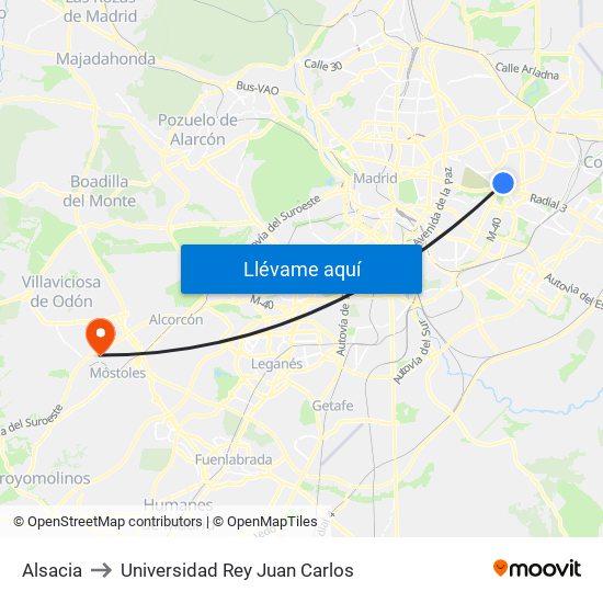 Alsacia to Universidad Rey Juan Carlos map
