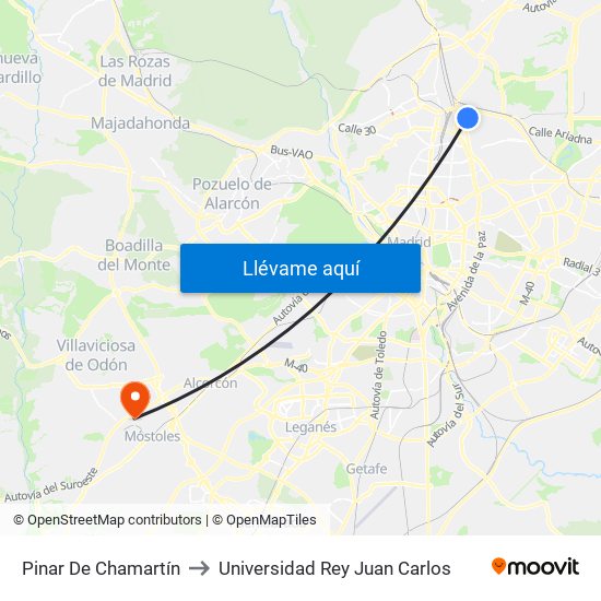 Pinar De Chamartín to Universidad Rey Juan Carlos map