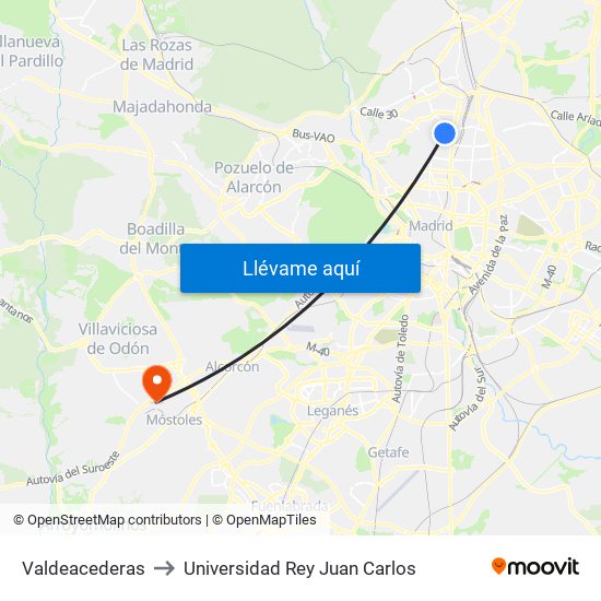 Valdeacederas to Universidad Rey Juan Carlos map