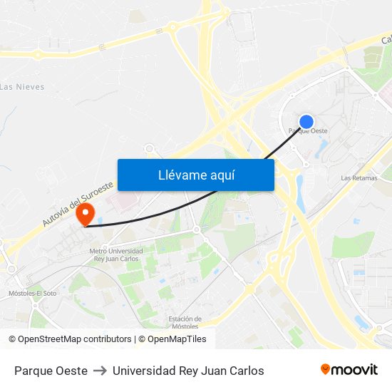 Parque Oeste to Universidad Rey Juan Carlos map