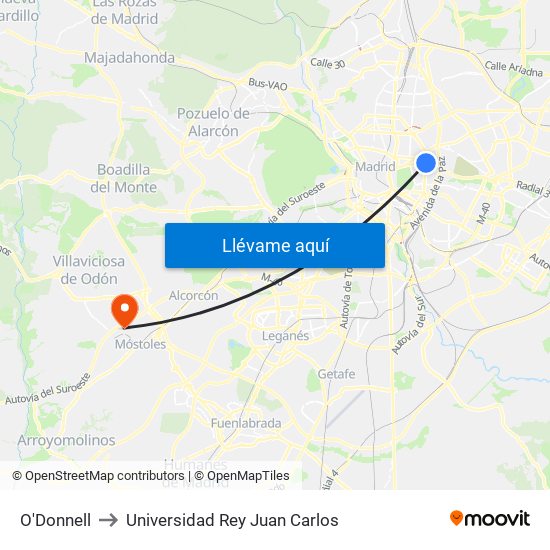 O'Donnell to Universidad Rey Juan Carlos map
