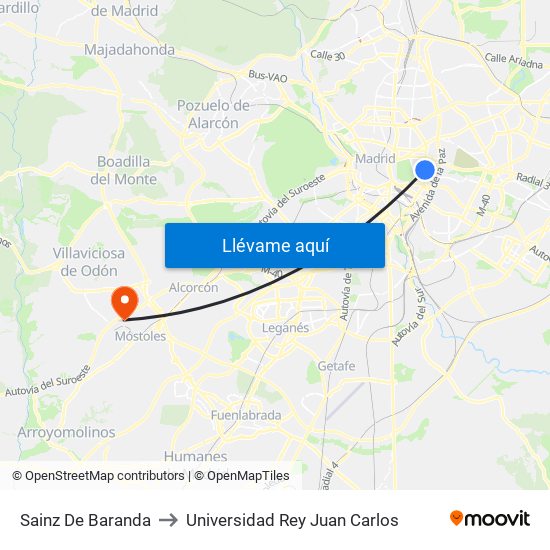 Sainz De Baranda to Universidad Rey Juan Carlos map