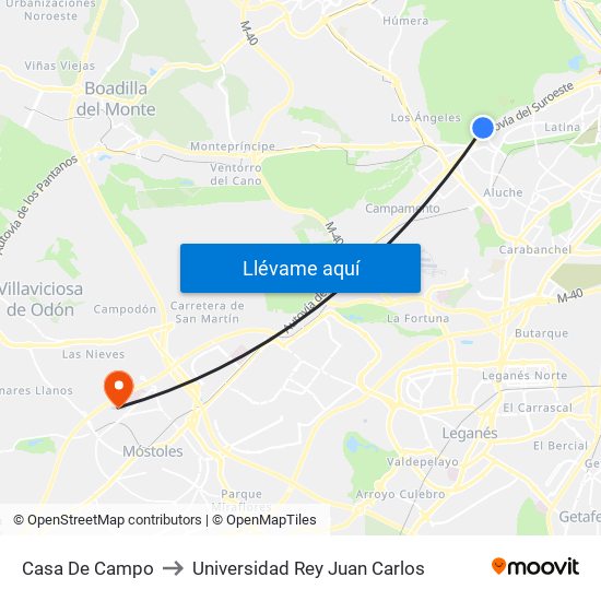 Casa De Campo to Universidad Rey Juan Carlos map