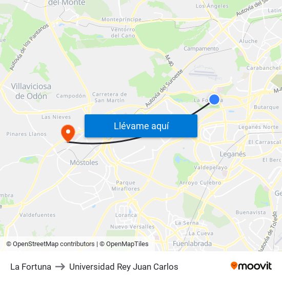 La Fortuna to Universidad Rey Juan Carlos map