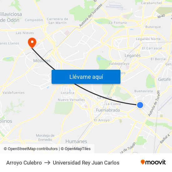 Arroyo Culebro to Universidad Rey Juan Carlos map