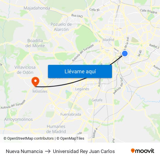 Nueva Numancia to Universidad Rey Juan Carlos map