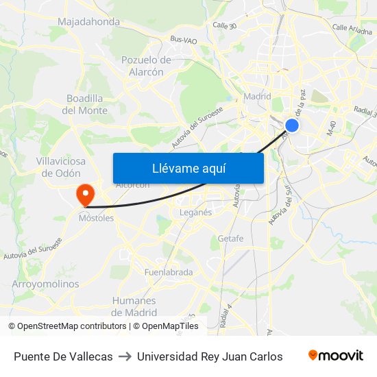 Puente De Vallecas to Universidad Rey Juan Carlos map