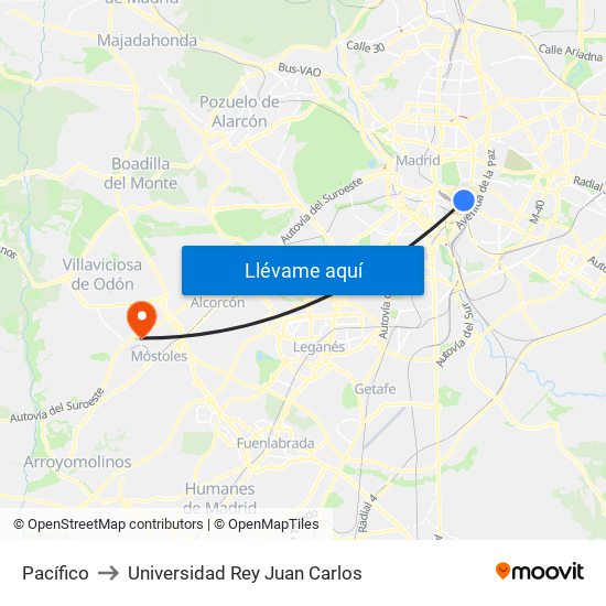 Pacífico to Universidad Rey Juan Carlos map
