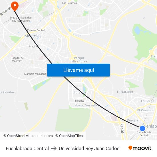 Fuenlabrada Central to Universidad Rey Juan Carlos map