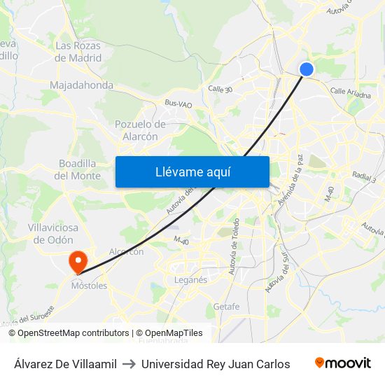 Álvarez De Villaamil to Universidad Rey Juan Carlos map