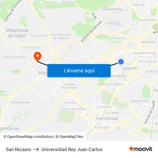San Nicasio to Universidad Rey Juan Carlos map