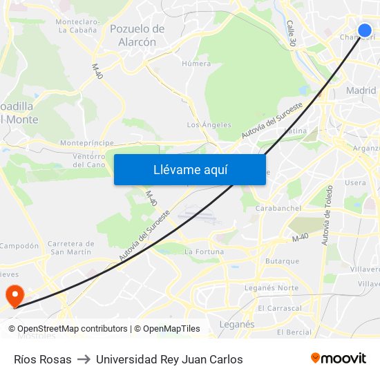 Ríos Rosas to Universidad Rey Juan Carlos map