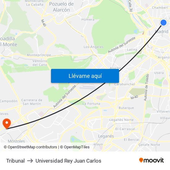 Tribunal to Universidad Rey Juan Carlos map