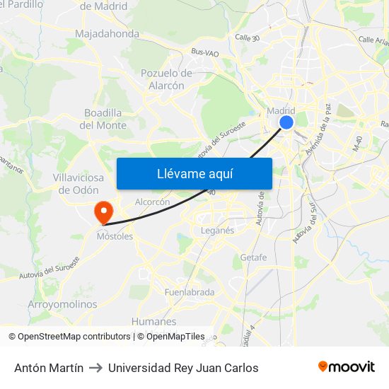 Antón Martín to Universidad Rey Juan Carlos map