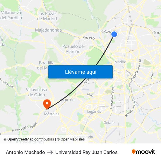 Antonio Machado to Universidad Rey Juan Carlos map