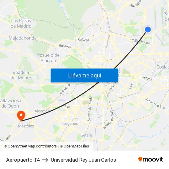 Aeropuerto T4 to Universidad Rey Juan Carlos map