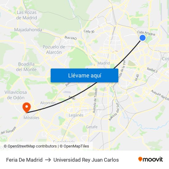 Feria De Madrid to Universidad Rey Juan Carlos map
