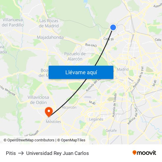 Pitis to Universidad Rey Juan Carlos map