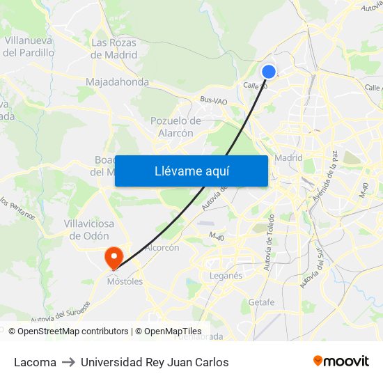 Lacoma to Universidad Rey Juan Carlos map