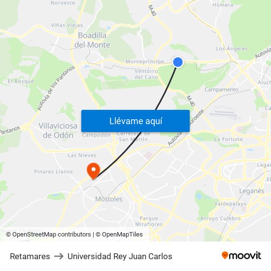 Retamares to Universidad Rey Juan Carlos map