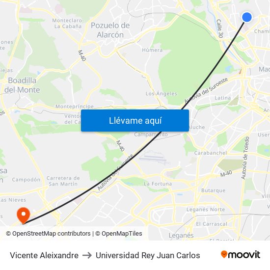 Vicente Aleixandre to Universidad Rey Juan Carlos map