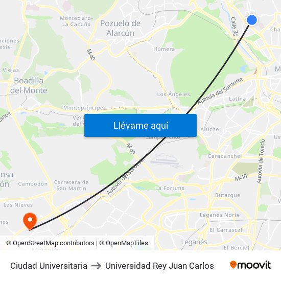Ciudad Universitaria to Universidad Rey Juan Carlos map