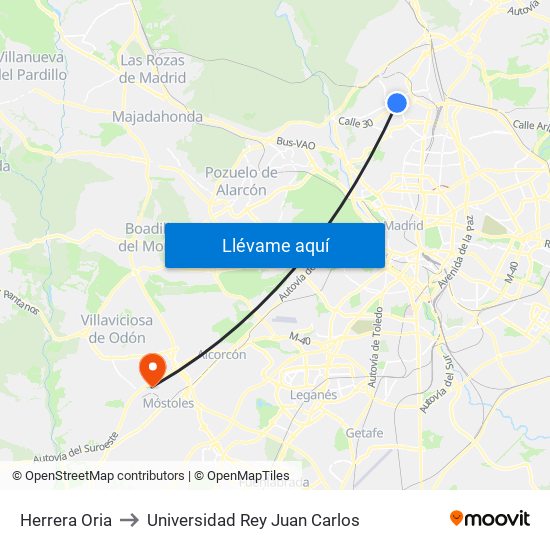 Herrera Oria to Universidad Rey Juan Carlos map