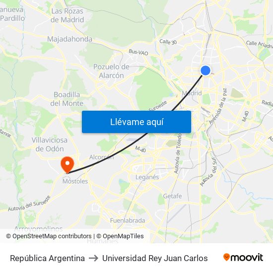 República Argentina to Universidad Rey Juan Carlos map