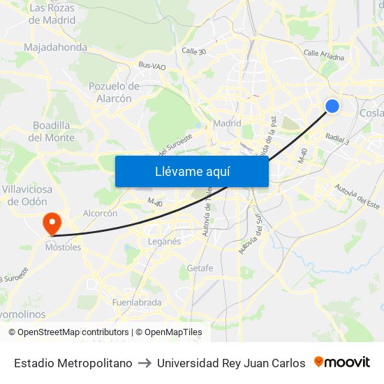 Estadio Metropolitano to Universidad Rey Juan Carlos map